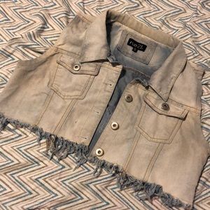 Distressed cropped denim vest